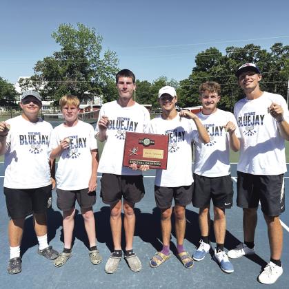 Regional champs! Gavin Cook placed 5th at 2 singles, Jaxson and Mason Mayer won the 2 doubles draw, Lane Goode and Carson Olmsted won the 1 doubles draw and Isaiah Dearman placed 4th at 1 singles. We will be playing at the State Tournament in Oklahoma City this past weekend.