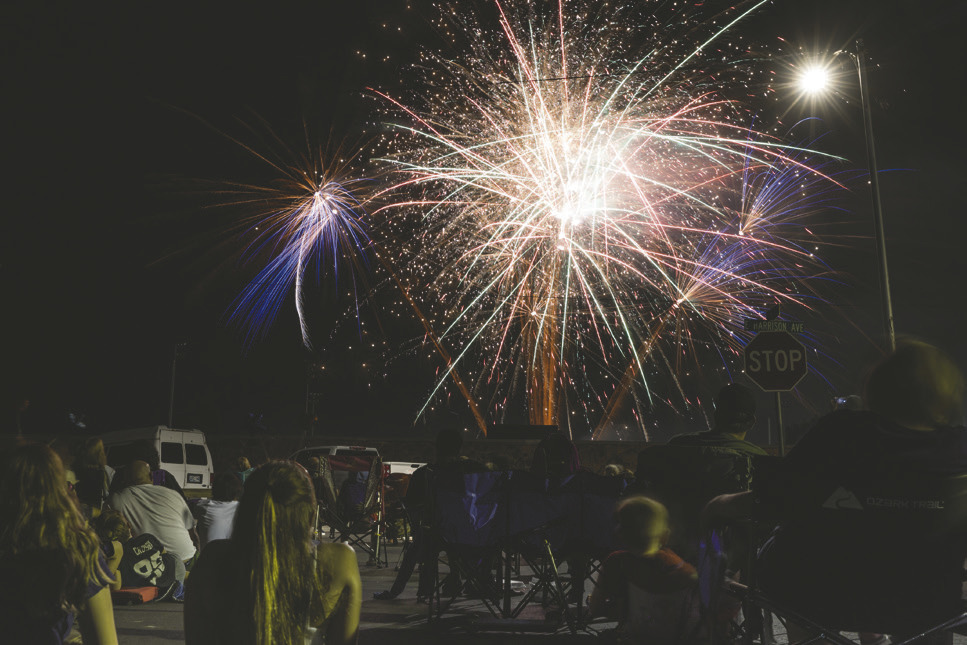 Fireworks burst over downtown Guthrie to conclude the activities during Guthrie’s Downtown Downbeat, July 11. Photo by Brent Fuchs