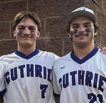 Maddox Vaughan(left) and Owen Wilder formed Guthrie’s pitchercatcher combination during their senior season, with Vaughan working from the mound and Wilder calling the game behind the plate. Photo by Diane Vaughan