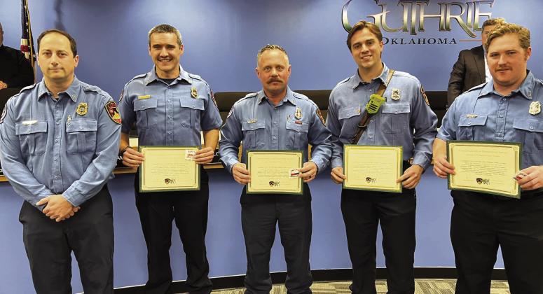 Pictured from left to right - Captain Fairless , Lieutenant Rupert, Firefighter Nettles , Firefighter Cunningham, Firefighter Walker of the Guthrie Fire Department. Submitted photo
