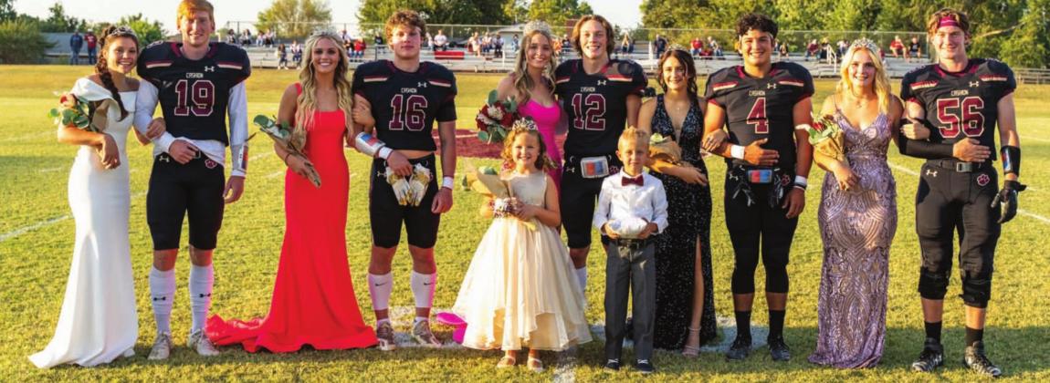 from left: Lauren Lamb, Landon LaGasse, Avery Cotter, Mason Manning, Queen Baylie Frazier, King Ben Harman, Zoe Slimp, Nick Nabavi, Sydney Owens, and Joey Wilson. The flower girl is Adallee Cotter, and the Crown Bearer is Huntley Hobgood. Picture is by Brad Stione