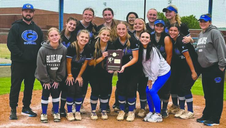 Guthrie Lady Jays softball team celebrates after securing the district championship, marking a strong performance in postseason play and earning the title with a decisive team effort. Guthrie Lady Jays Softball Booster Facebook