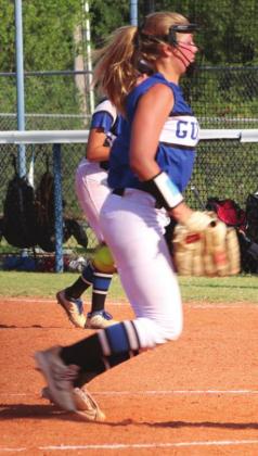 Guthrie freshman Kinley Duehning pitching on August 10 against Putnam City North