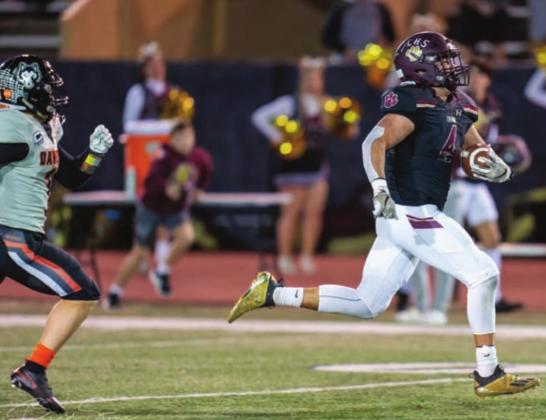 Cashion’s Nick Nabavi breaks loose on a big run as Pawhuska defense tries to catch him