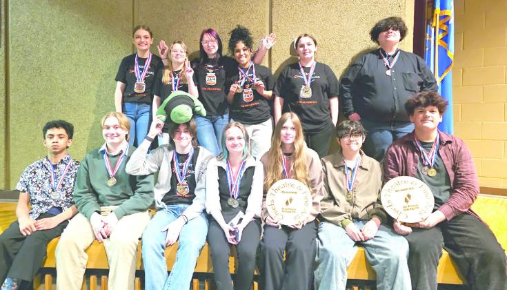 Members of the Crescent High School Speech Squad pose for a photo after competing at the Cherokee Speech Tournament on Feb. 21 in Cherokee, where the team earned multiple individual wins, qualified additional students for regionals and captured the Class 3A team title.
