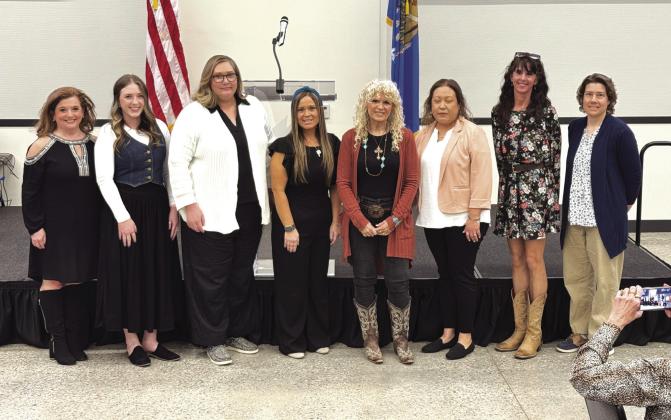 Teacher of the Year nominees: (left to right) Tammy Adams, Kacey Carey, Kristin Hooper, Kaylee Abbott, Rhonda Gillett, Gloria Salas, Jennifer O’Neill, Shannon Bural. Photo by George McCormick.