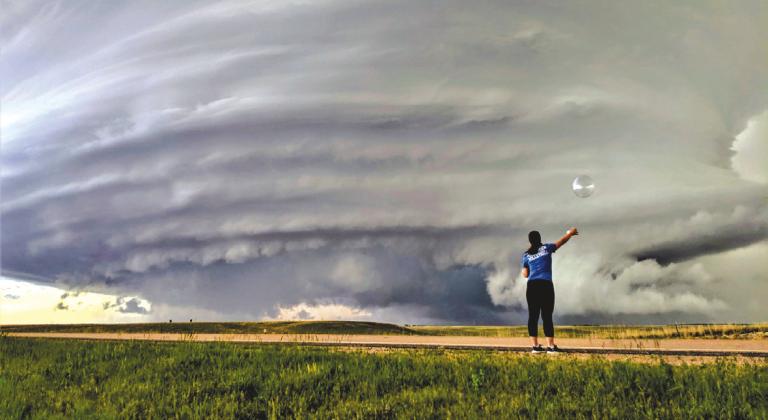 Windsonde launch near Norman, Okla. Windsondes are small weather balloons with attached instrumentation that can be launched every _ #8211;_ 2seconds from a field vehicle, allowing researchers to have many of them in the air at once. (Photo by Christiaan Patterson/OU CIMMS/ NOAANSSL) (NOAA)
