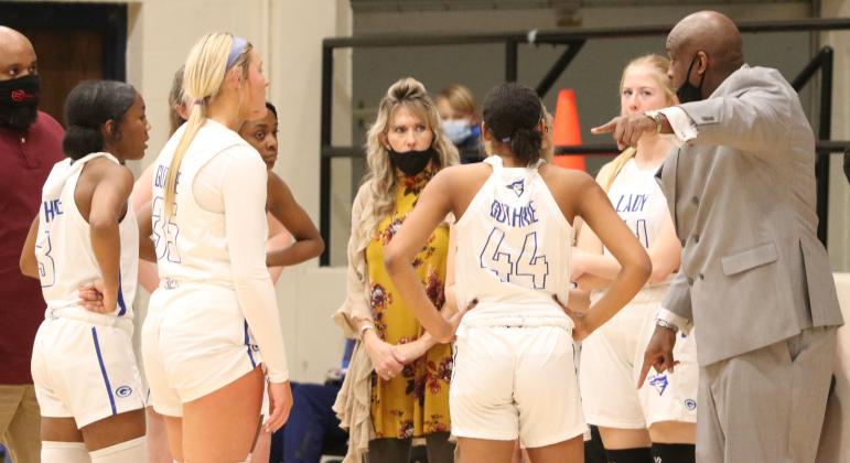 The Lady Bluejays discuss their game plan