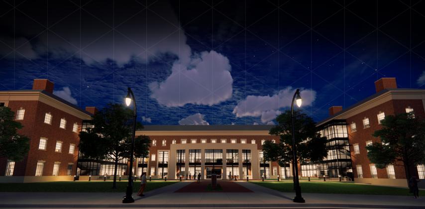 Set to open in 2023, the New Frontiers Agricultural Hall will be located on the east side of Monroe Street to the north of the Henry Bellmon Research Center.