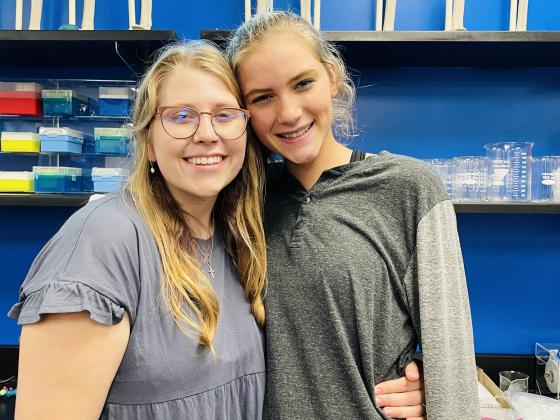 Stillwater students Emmaline Dethloff, left, and Karen Taylor, right, are two of more than 90 Meridian graduates to participate in community service projects throughout their time at Tech.