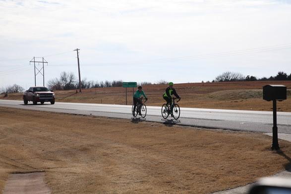 While cyclists are encouraged to use bike lanes, marked bike routes and trails where possible, safe riding on rural highways with shoulders as well as city streets is common and legal in Oklahoma especially during warmer months. Cyclists should always wear helmets and bright colors, and drivers should practice caution and patience when passing bicycles.