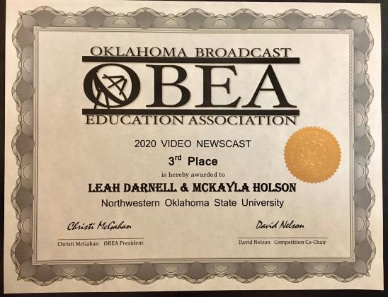 Northwestern’s mass communication program had students honored in the annual Oklahoma Broadcast Education Association contest recently.