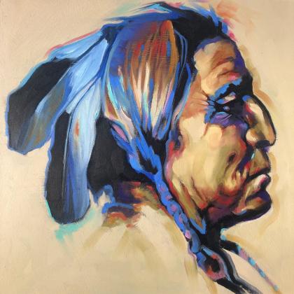 Lauri Ketchum (Durant), Two Guns White Calf, oil.