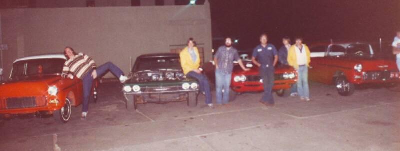 N.E. corner of Division &amp; Harrison circa 1980  L to R  Tim Huskey, M. Blaney, T. Hawkins, Steve Rogers, Donnie Clark, Wayne Hay, and H. Rieker (barely!) . Red GTO owned by BROTHER  BEN who, took the photo
