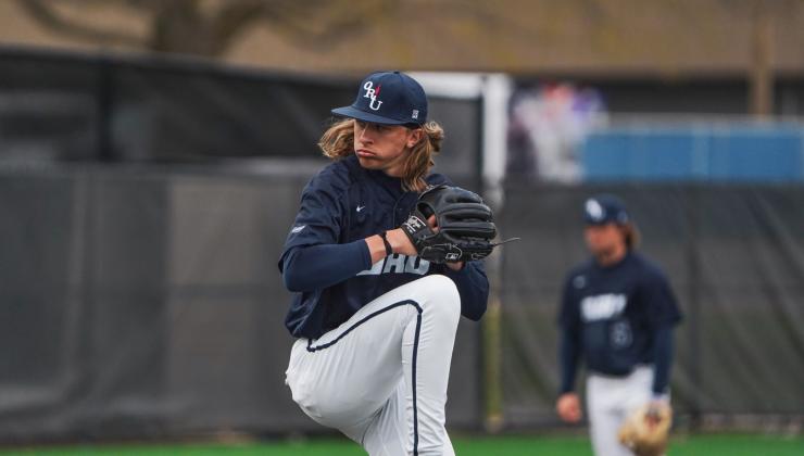 Isaacs on the mound. *Photo credit ORU Website