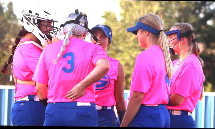 Meeting on mound after Guthrie scores eight runs in game.