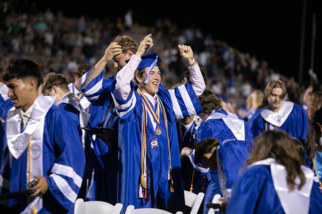 A Guthrie High School graduate celebrates at their graduation ceremony held Friday, May 16th. Photo by Brent Fuchs