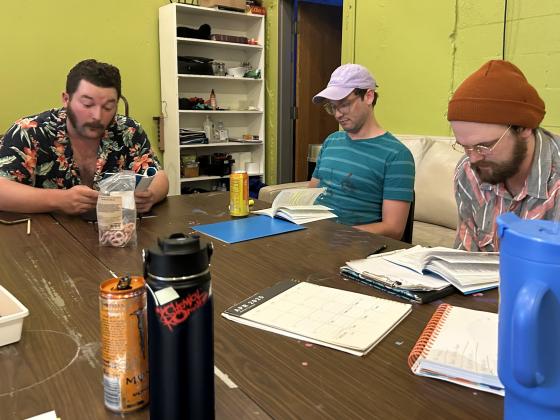 Cast Rehearsing for The Shark Is Broken