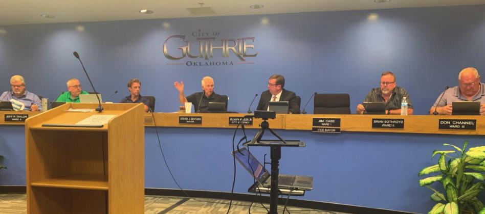 City Council discussing a topic at the Guthrie City Council Meeting on Aug. 3, 2021