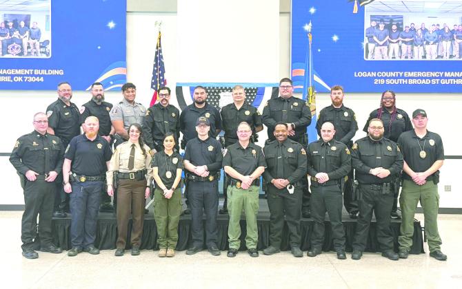 Eighteen students from seven agencies graduated from the Logan County Reserve Peace Officer Academy on Jan. 17 at Meridian Technology Center’s Guthrie Campus. Photo courtesy of Logan County Sheriff’s Office