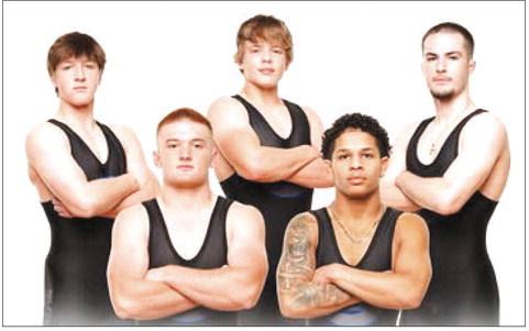 Top row: Clayton Carey, Roston Uselton, Luke Lyons. Bottom row: Bryson Hall and Kaedin Herendeen. Courtesy of Guthrie Wrestling (Facebook).