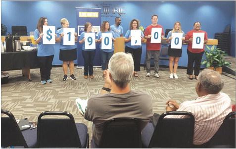 Pictured above, The United Way Board of Directors reveal the goal for this year’s campaign at $190,000 during the Chamber Coffee on September 20 at Guthrie City Hall. The Pacesetter Campaign results were also announced at $90,000 as of September 20. The campaign will run through the end of the year with final results being announced at the annual banquet in January 2024.