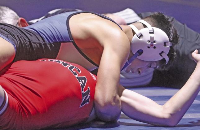 GHS Eli Kirk with fall against Duncan's Rylen Samuels on Jan. 3.