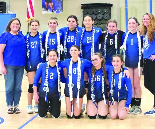 8th grade Lady Jays volleyball players recognized in their last home game against Shawnee. Submitted photo