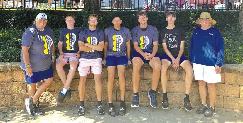 Coach Cari Groce, Jaxson Mayer and Carson Olmsted won their first round at state defeating Durant 6-1, 6-1, Cayden Haynes, Isaiah Dearman and Broderric Hansen defeated Riverfield 7-6, 6-0 in the first round of 2 doubles, Coach Mary Hudson. Submitted photo.