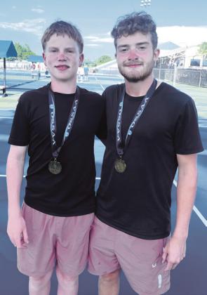 Jaxson Mayer and Carson Olmsted placed 5th at Tennis State. Their only loss over the two days was to Cascia Hall. In their last match they defeated Carl Albert in 3 sets. They won their first set 6-3, lost the second 0-6 and then won their last set 6-2. Submitted photo.