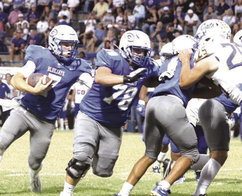 Calvert looks for running room.