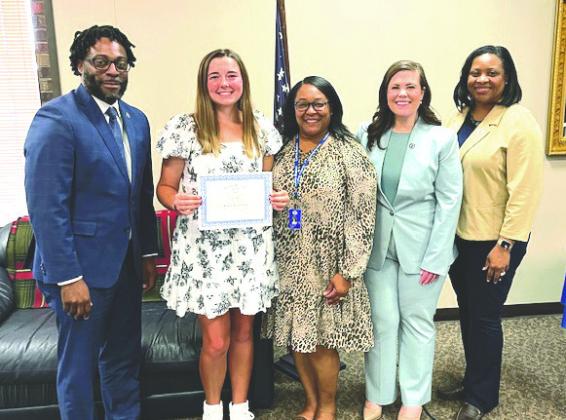 Joshua Busby, Rylee Tobin, Dr. Michelle Chapple, Teresa Powell, and Dr. Ruth Ray Jackson