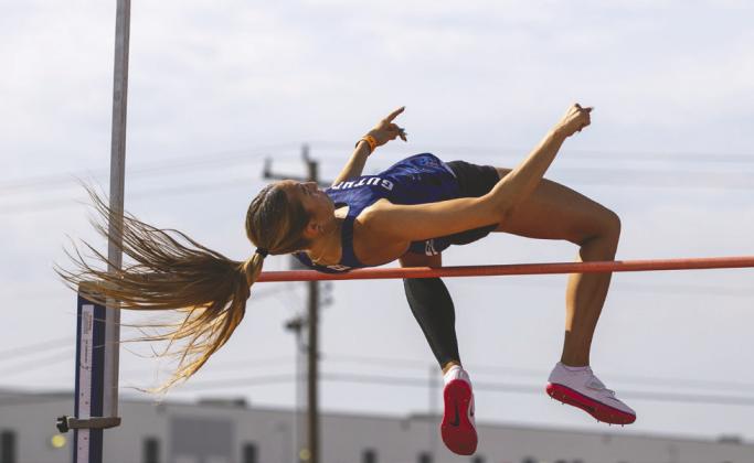 Guthrie’s Lily Rechlin competes in the Class 5A high jump during the OSSAA State Track and Field Championships at Western Heights on May 15. Rechlin tied for fourth after clearing 5 feet, 2 inches. Photo by Brent Fuchs.