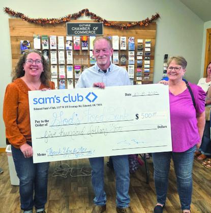 God’s Food Bank receives $500 donation from Scott Johnson with Sam’s Club 6267 in Edmond. Johnson says that he is grateful for all God’s Food Bank does for the people of Guthrie and he is happy to contribute. Submitted photo