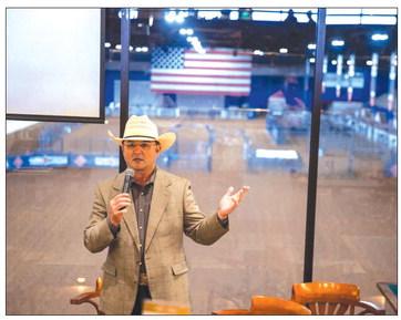 Dan Wall, General Manager and VP of Lazy E Arena, explains future plans at the Logan County's Economic Development luncheon held on Wednesday, Sept. 3rd.