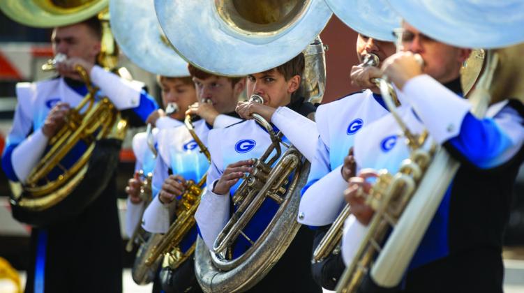 Members of the Guthrie High School band play during Guthrie’s annual Veterans Day ceremony on Nov. 11, 2025.