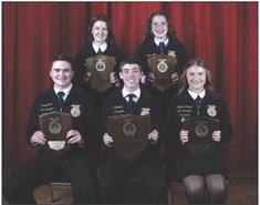 Coy Davidson (front center) of the Elgin FFA Chapter won first place in the agriscience division of the state FFA speech contest during the 2024 Oklahoma FFA Interscholastics on May 3. Jacob Mannen (front left) of the Fletcher FFA Chapter, Kynseth Zubrod of the Guthrie FFA Chapter, Faith Wright (back left) of the Stratford FFA Chapter and Katelee Martin of the Alva FFA Chapter placed second through fifth, respectively.