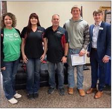 Pictured with Kellen is Rotarian, Dana Hornbeck, Jessica and Tim Stegner of Tim’s Body Worx, and Garrett Mason, Field Representative for Representative Stephanie Bice. Photo submitted