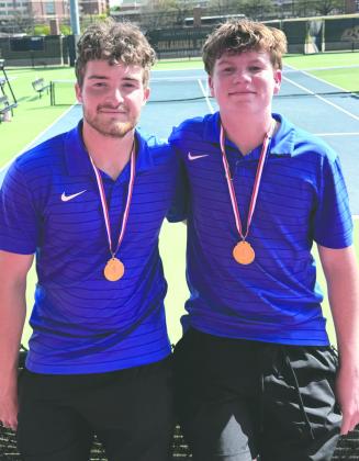 Jaxson Mayer and Carson Olmsted after their first place win in Stillwater March 28. Photo submitted