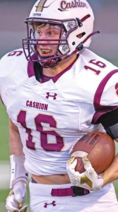 Mason Manning with one of his 10 catches Friday night in Thomas