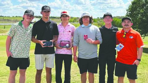 Members of the Crescent boys golf team pose for a photo in tournament play, highlighted by Luke Watkins’ individual win at the Pawnee Invitational and multiple career-best rounds from the Bluejays. Photo submitted