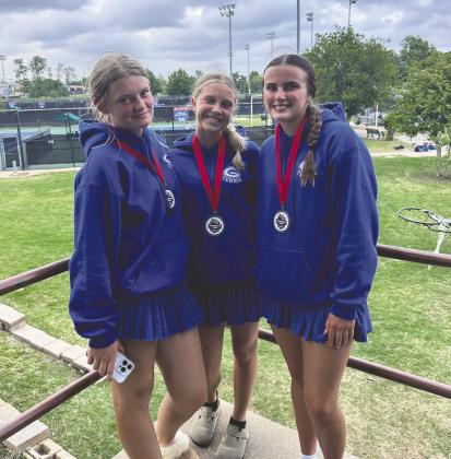 Members of the Guthrie girls tennis team pose following competition at the Class 5A State Championships, where Haven Hudson and Hollie Mitchell placed second in No. 1 doubles and Lola Brown earned third in No. 1 singles. Photo submitted