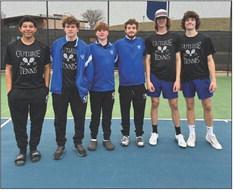 The Guthrie Boy's Tennis Team: L-R: Cayden Haynes played 1 singles, Adam Benton played 2 singles, Jaxson Mayer and Carson Olmsted placed 4th at 1 doubles, Broderric Hanson and Jack Arballo played 2 doubles at the 16 team Carl Albert Tennis Tournament Submitted photo