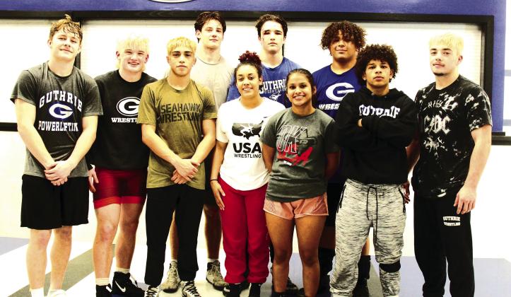 Pictured Above(L-R): Gabe Sanders, Bryson Hall, Eli Kirk, Khalea Kirk, Cheli Zamora-Hernandez, Kaiden Herendeen, and Braden Hall. On the back row is Eli Moroney, Wesley Silvis and Nico Herendeen. Photo by Mike Monahan