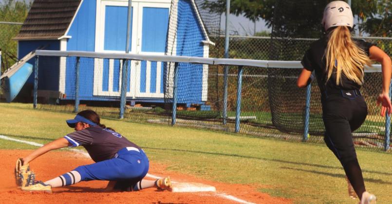Eadie Jobe makes a great play at first base for an out in the Stillwater game on Sept. 7