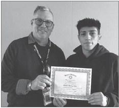 The Guthrie Rotary Club Student of the Week is Eli Kirk. He is the son of Patrick and Elizabeth Kirk. Eli is active with the Spanish Club, Student Council and the Wrestling Team. He was a State Champion last year. In two of the four tournaments this month, he has been the Outstanding Wrestler of the Tournament. After graduation, Eli plans to attend college that suits him best, not just athletics, but financially and he plans to major in Kinesiology. Pictured with Eli is Rotary President, Terry Moore.
