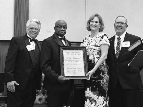 Dr Montgomery receives award: 'Dr. Clyde Montgomery, Jr., was inducted into the Oklahoma Higher Education Hall of Fame for his 47-years of exemplary service to Langston University, during which time his leadership had a significant impact in the STEM fields, institutional partnerships and accreditation.'
