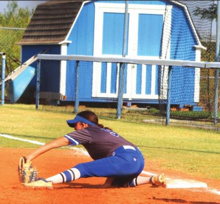 Eadie Jobe makes a great play at first base for an out in the Stillwater game on Sept. 7
