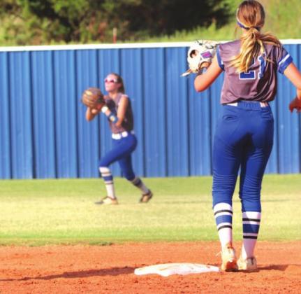 Saige Driscoll waits for the throw from Elaina Clark in the outfiled