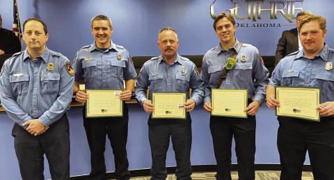 Pictured from left to right - Captain Fairless , Lieutenant Rupert, Firefighter Nettles , Firefighter Cunningham, Firefighter Walker of the Guthrie Fire Department. Submitted photo